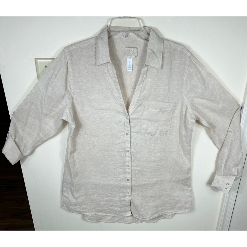 Sigrid Olsen Button Down Womens M Beige Linen Minimalist Neutral Coastal Casual